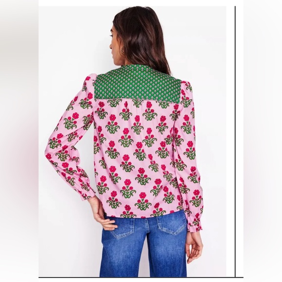New Boden Arabella Cotton button down blouse vibrant floral lace detail pink 8 - Picture 7 of 16